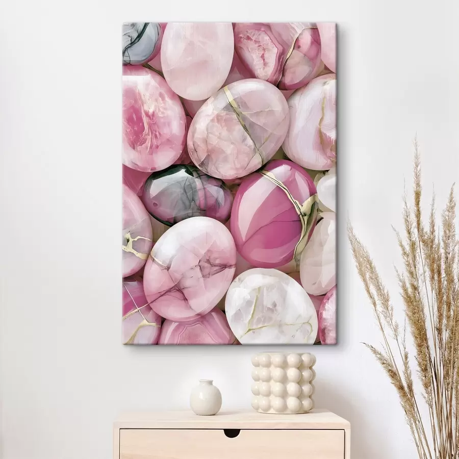 murales Una elegante composición «flat lay» de piedras preciosas pulidas en diversos tonos de rosa palo s49872