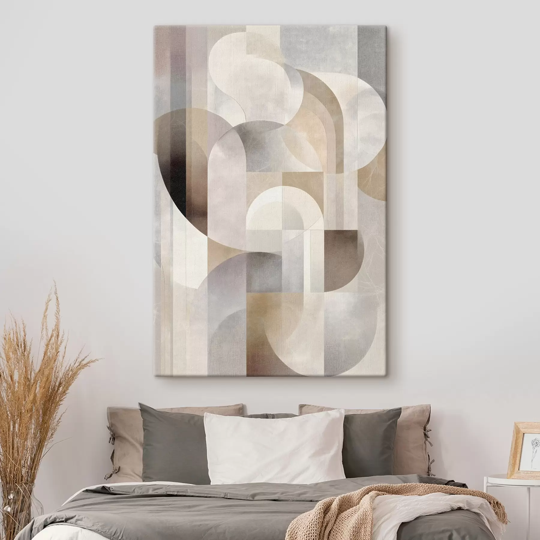 murales Una composición minimalista, geométrica y abstracta, caracterizada por una paleta de tonos suaves de beige, crema, marrón grisáceo y beige grisáceo s49876