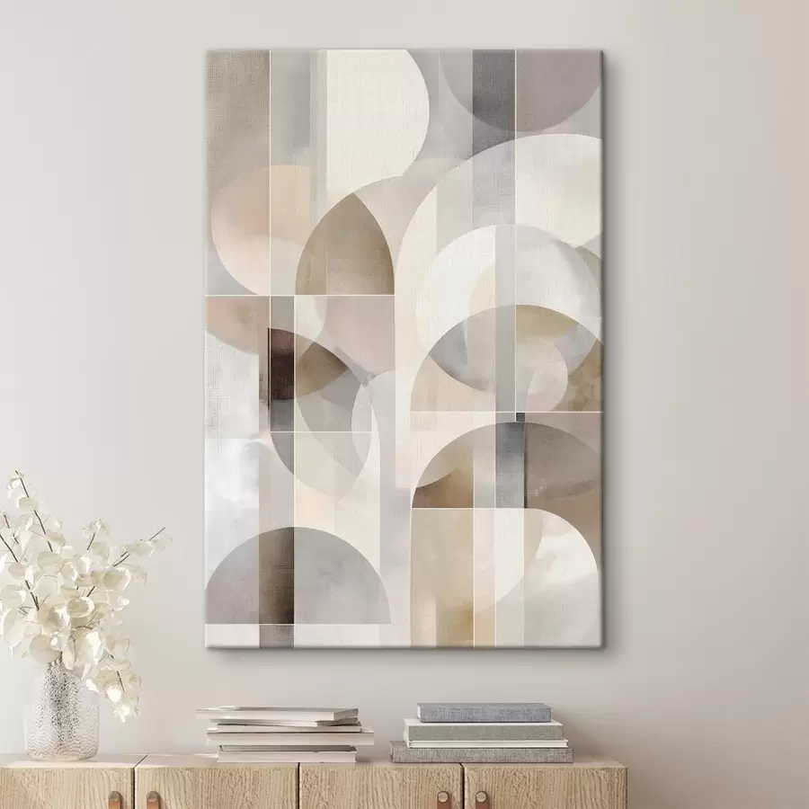murales Una composición minimalista, geométrica y abstracta, caracterizada por una paleta de tonos suaves de beige, crema, marrón grisáceo y beige grisáceo s49877