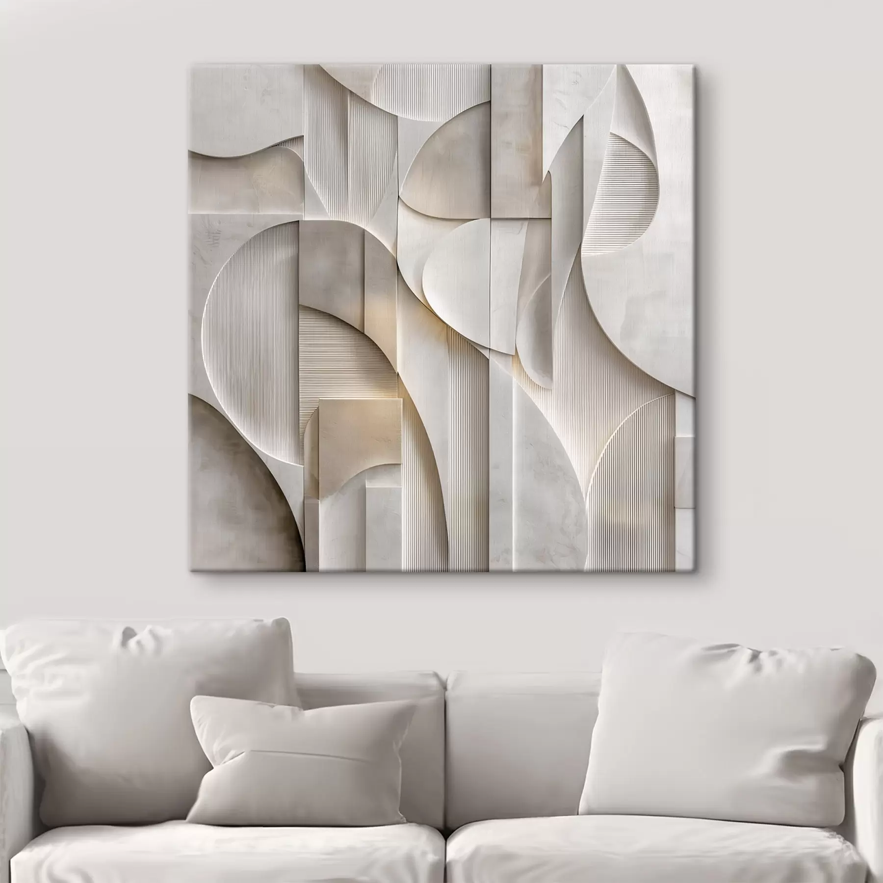 wall murals An abstract composition in a relief style, imitating shapes and layers in soft grey-beige tones s49886