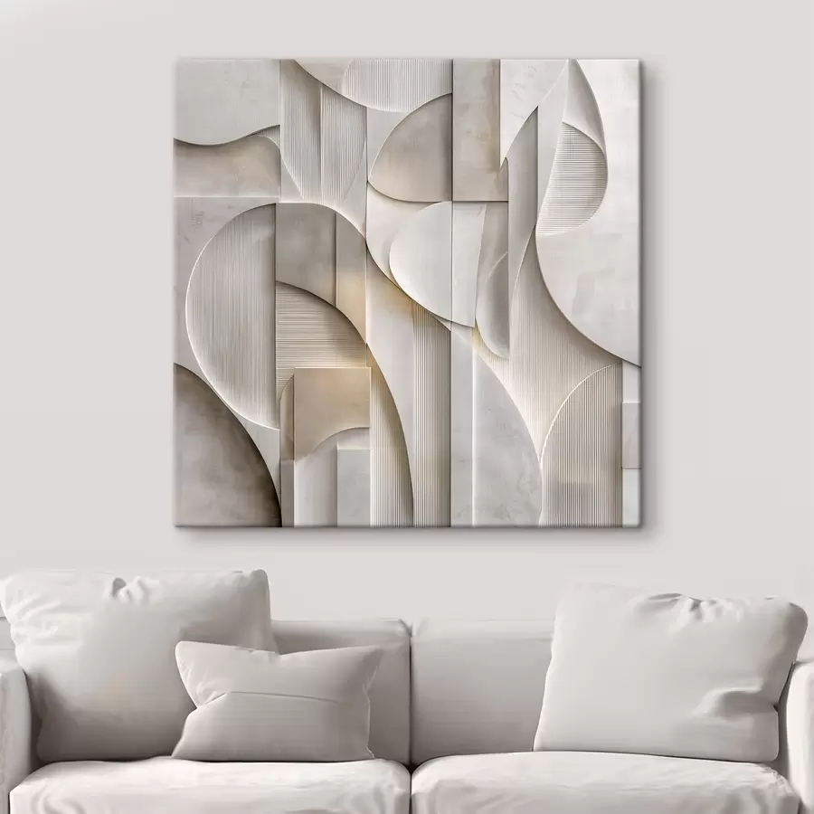 murales Una composición abstracta en estilo relieve, que imita formas y capas en suaves tonos gris-beige s49886
