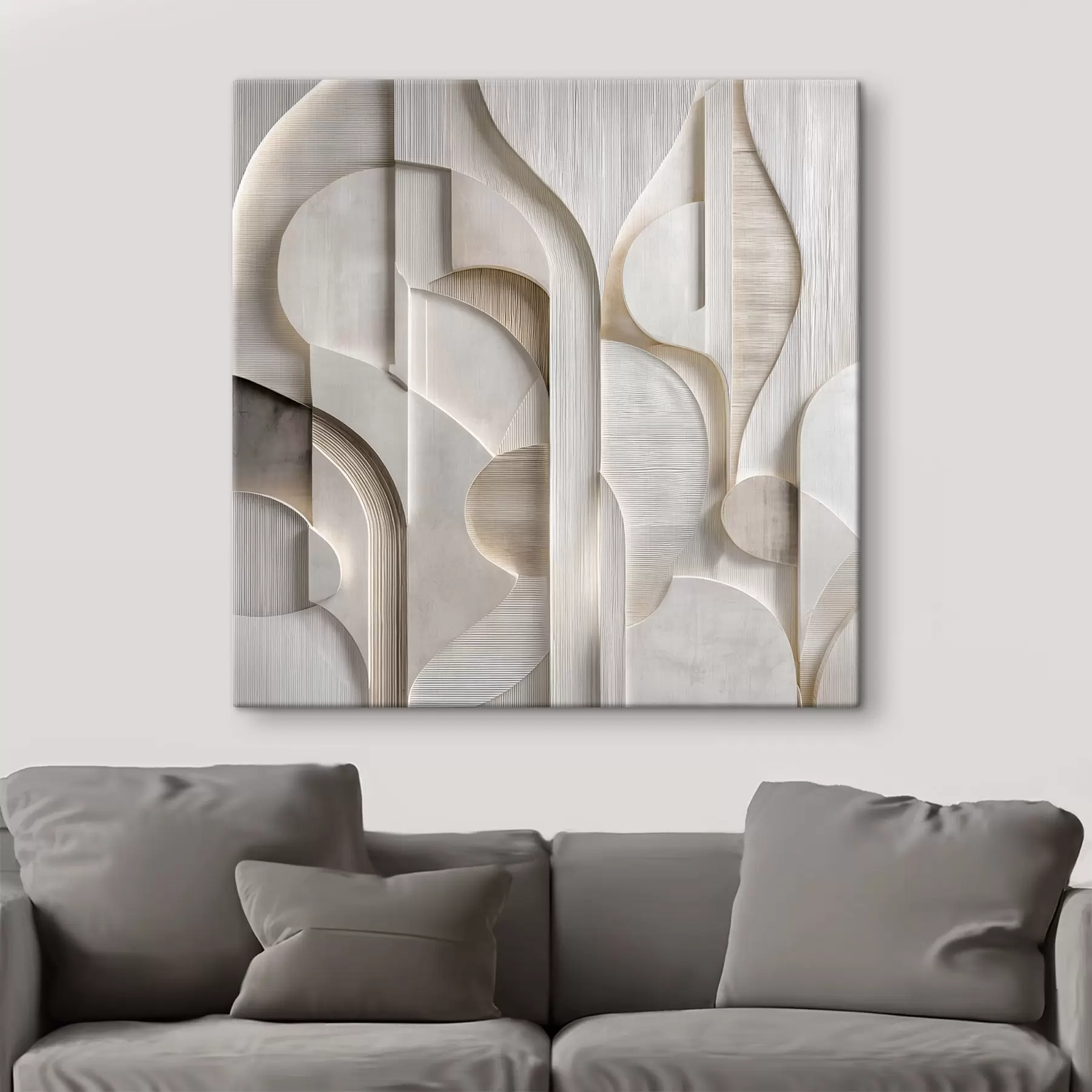 murales Una composición abstracta en estilo relieve, que imita formas y capas en suaves tonos gris-beige s49887