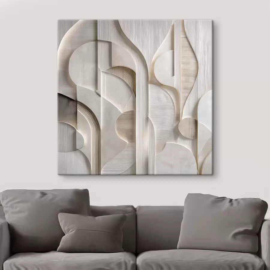 murales Una composición abstracta en estilo relieve, que imita formas y capas en suaves tonos gris-beige s49887