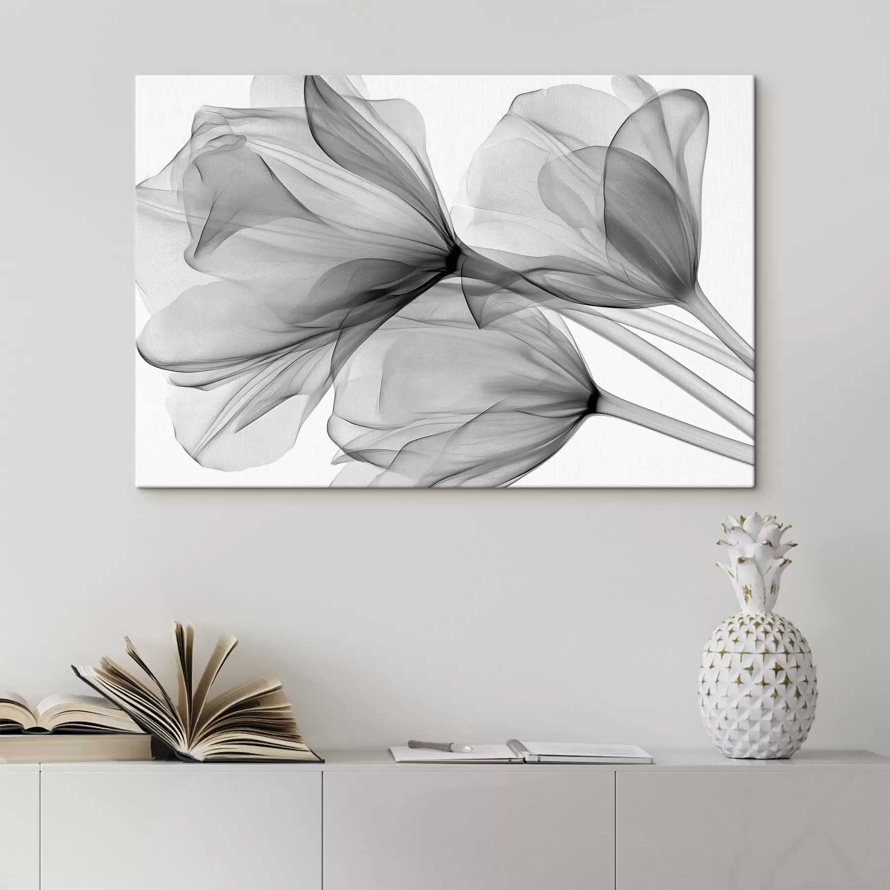 wall murals Black-and-white tulips in an X-ray style s49892