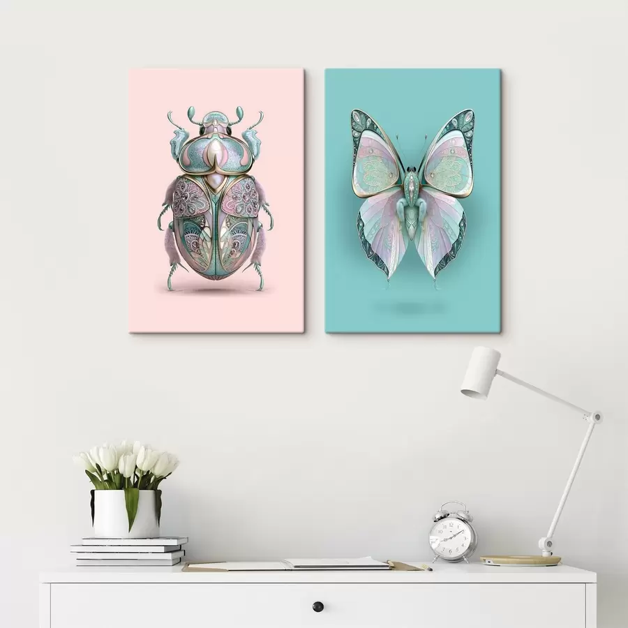 murales Un escarabajo y una mariposa al estilo de las joyas más preciosas m30720