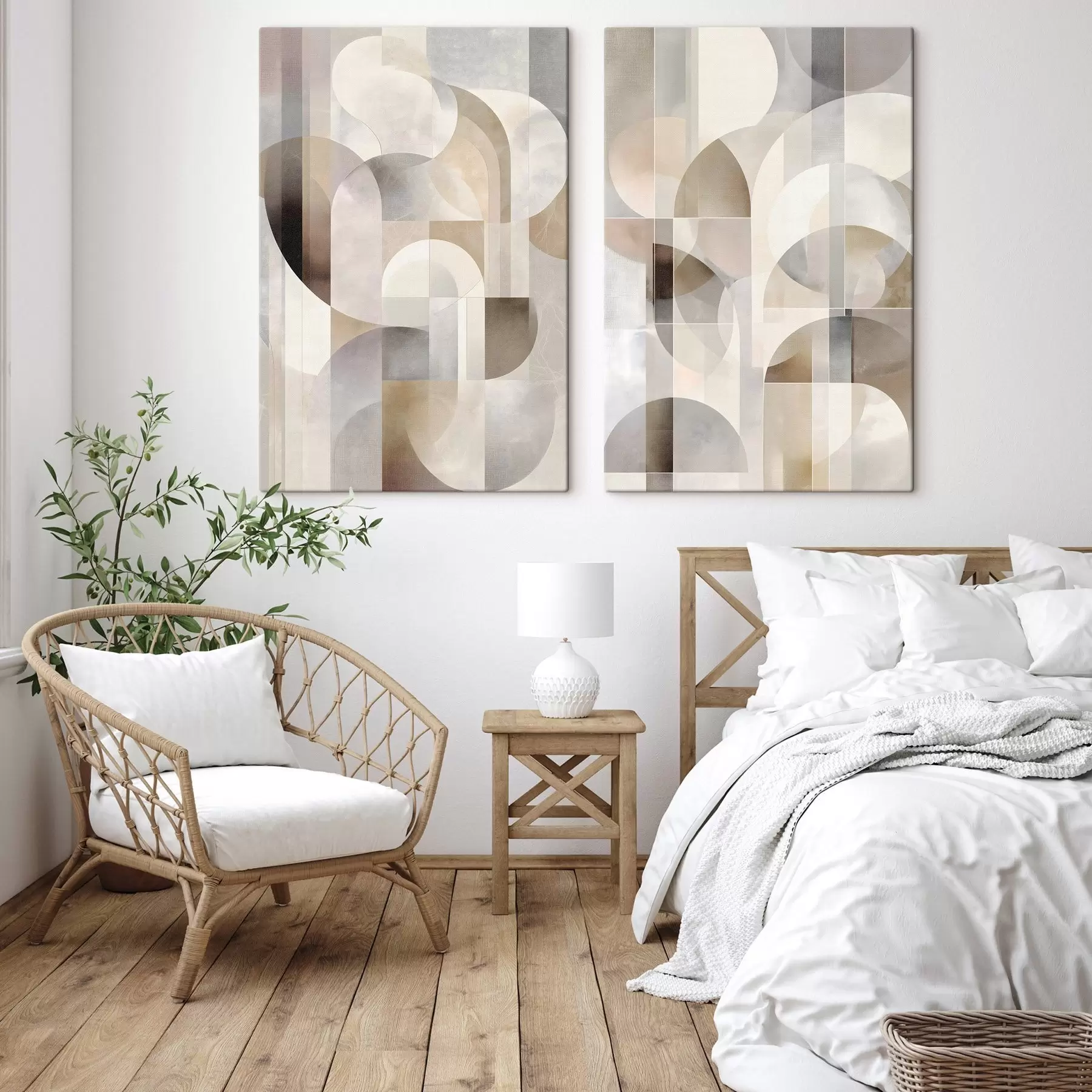 wall murals A minimalist, geometric, abstract composition, featuring a palette of soft shades of beige, cream, grey-brown and grey-beige m30725