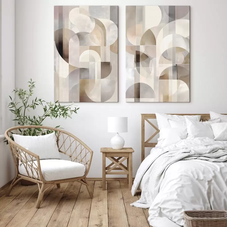 murales Una composición minimalista, geométrica y abstracta, caracterizada por una paleta de tonos suaves de beige, crema, marrón grisáceo y beige grisáceo m30725