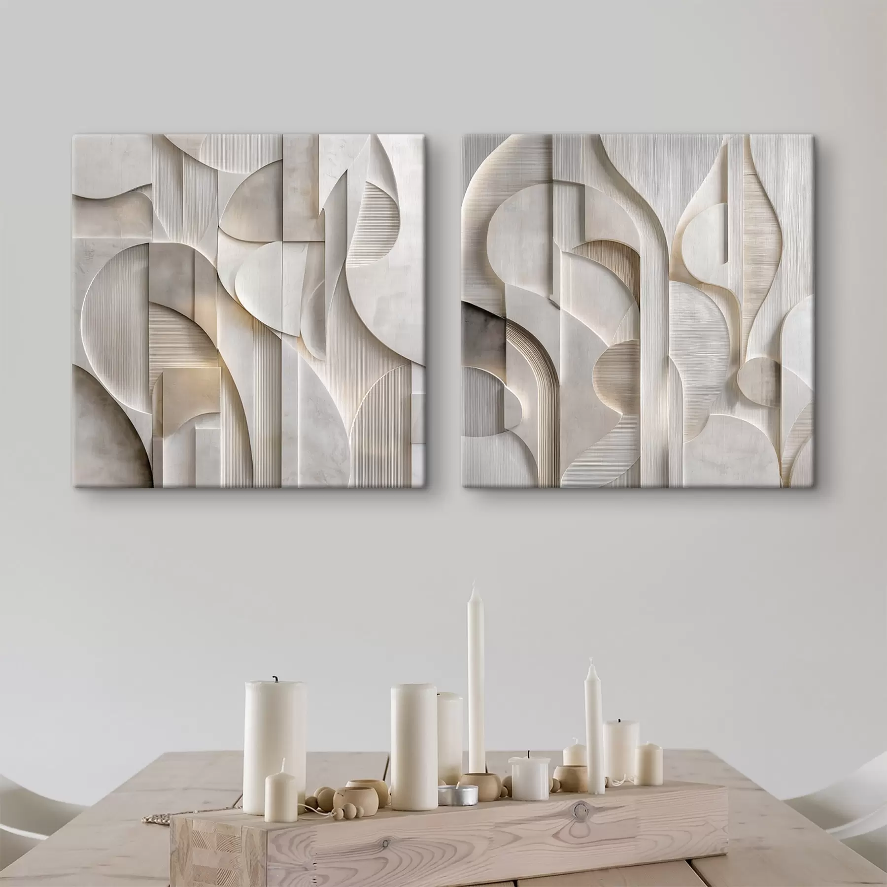 murales Una composición abstracta en estilo relieve, que imita formas y capas en suaves tonos gris-beige m30728