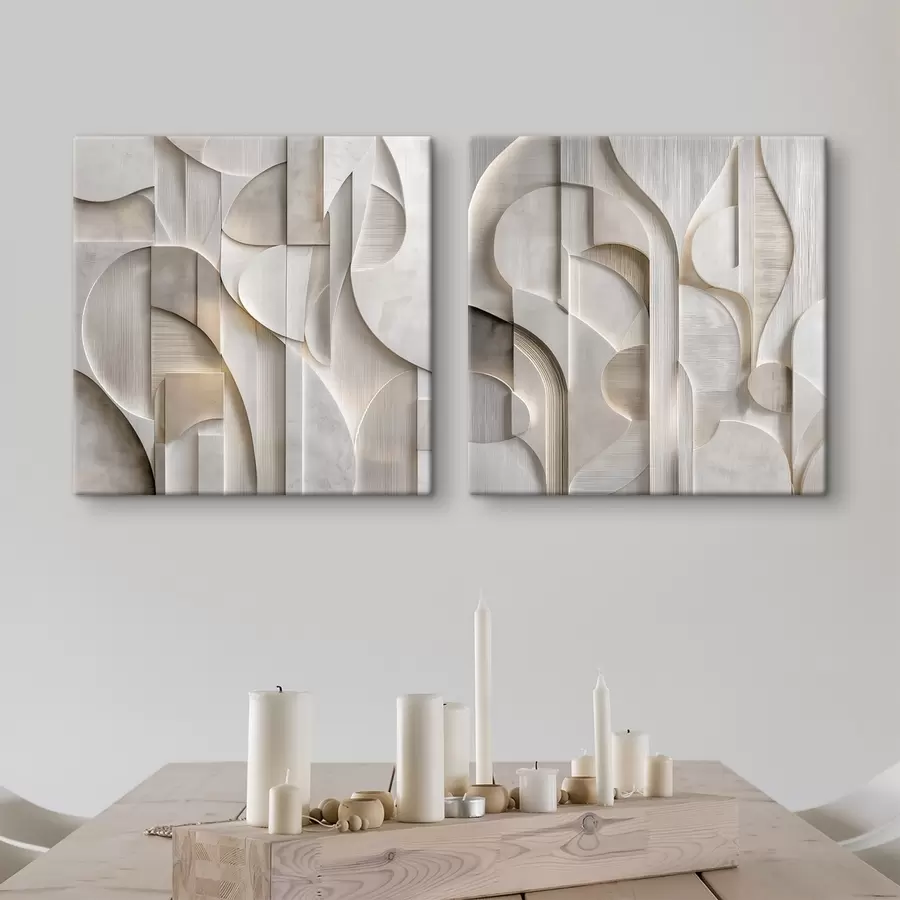 murales Una composición abstracta en estilo relieve, que imita formas y capas en suaves tonos gris-beige m30728