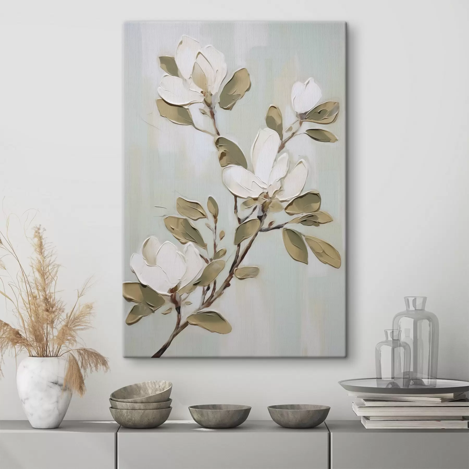 wall murals A branch of magnolia flowers, imitation of painting s49902