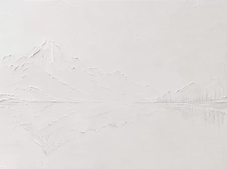 Wall Mural Photo Wallpaper Embossed mountain landscape with calm water reflection w05739