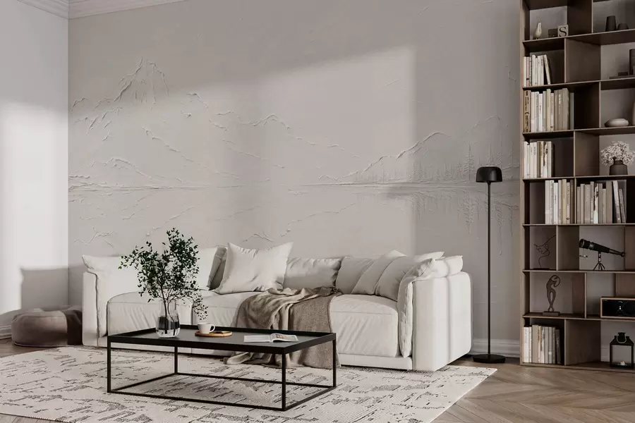 murales Paisaje montañoso en relieve con el reflejo en aguas tranquilas w05739