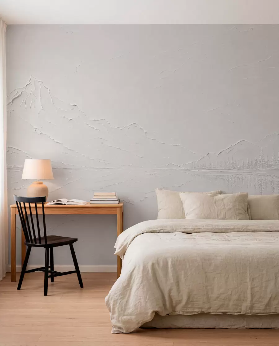 wall murals Embossed mountain landscape with calm water reflection w05739