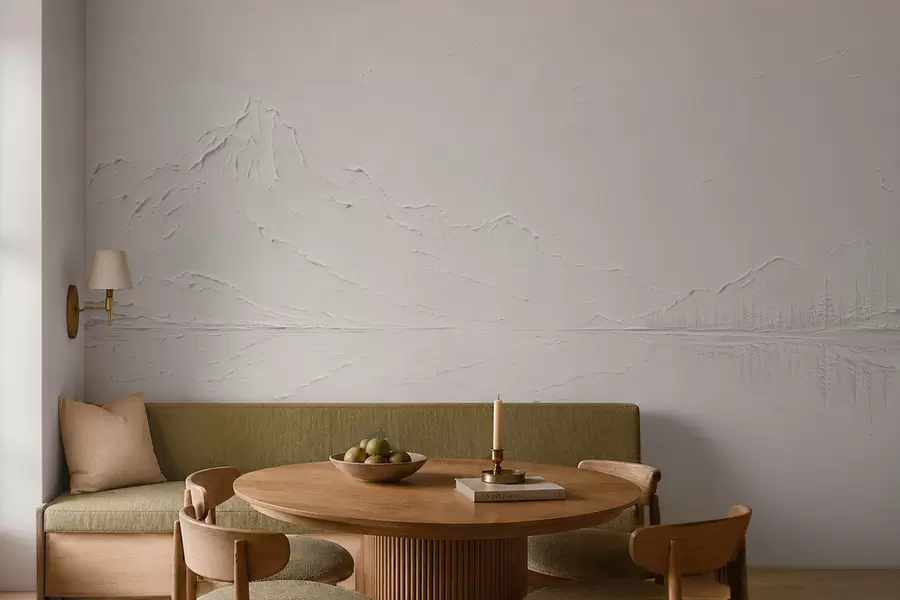 peintures murales Paysage de montagne en relief avec le reflet d'une eau calme w05739