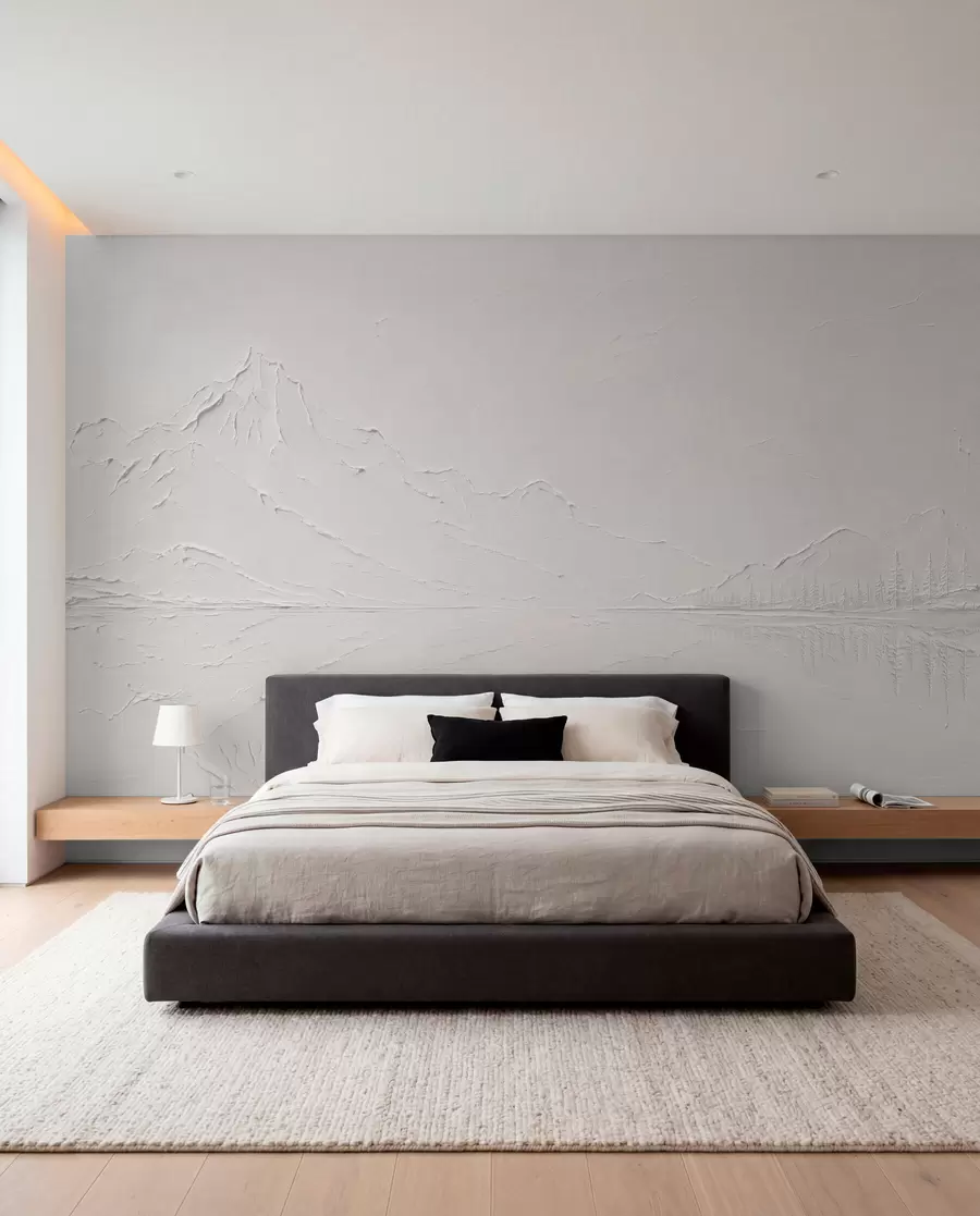 Wall Mural Photo Wallpaper Embossed mountain landscape with calm water reflection w05739