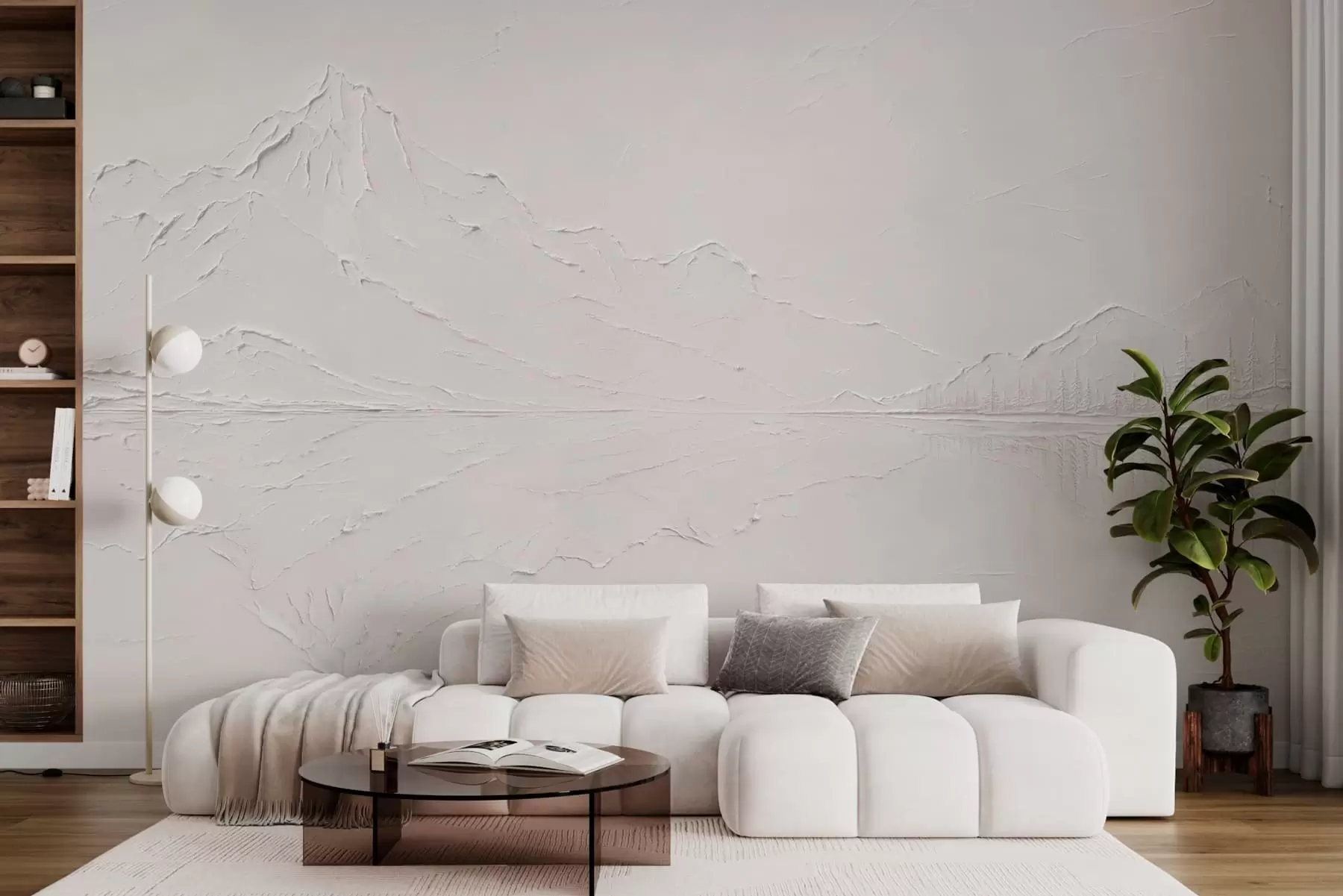 wall murals Embossed mountain landscape with calm water reflection w05739