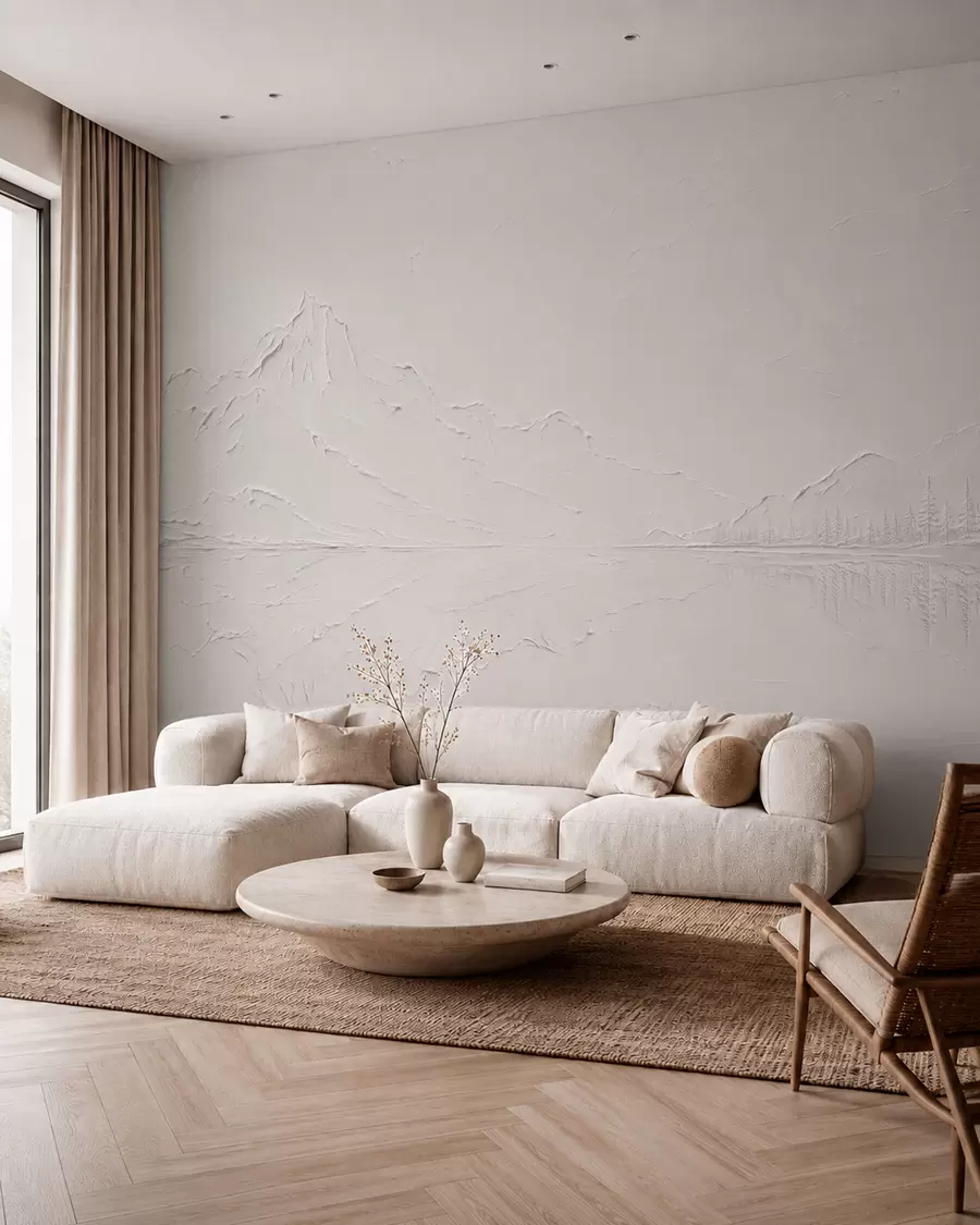 wall murals Embossed mountain landscape with calm water reflection w05739
