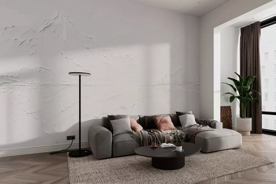 peintures murales Paysage de montagne en relief avec le reflet d'une eau calme w05739