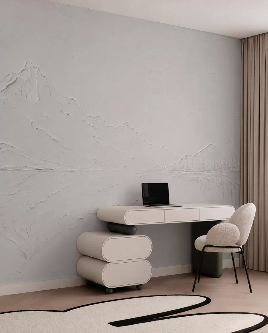 wall murals Embossed mountain landscape with calm water reflection w05739