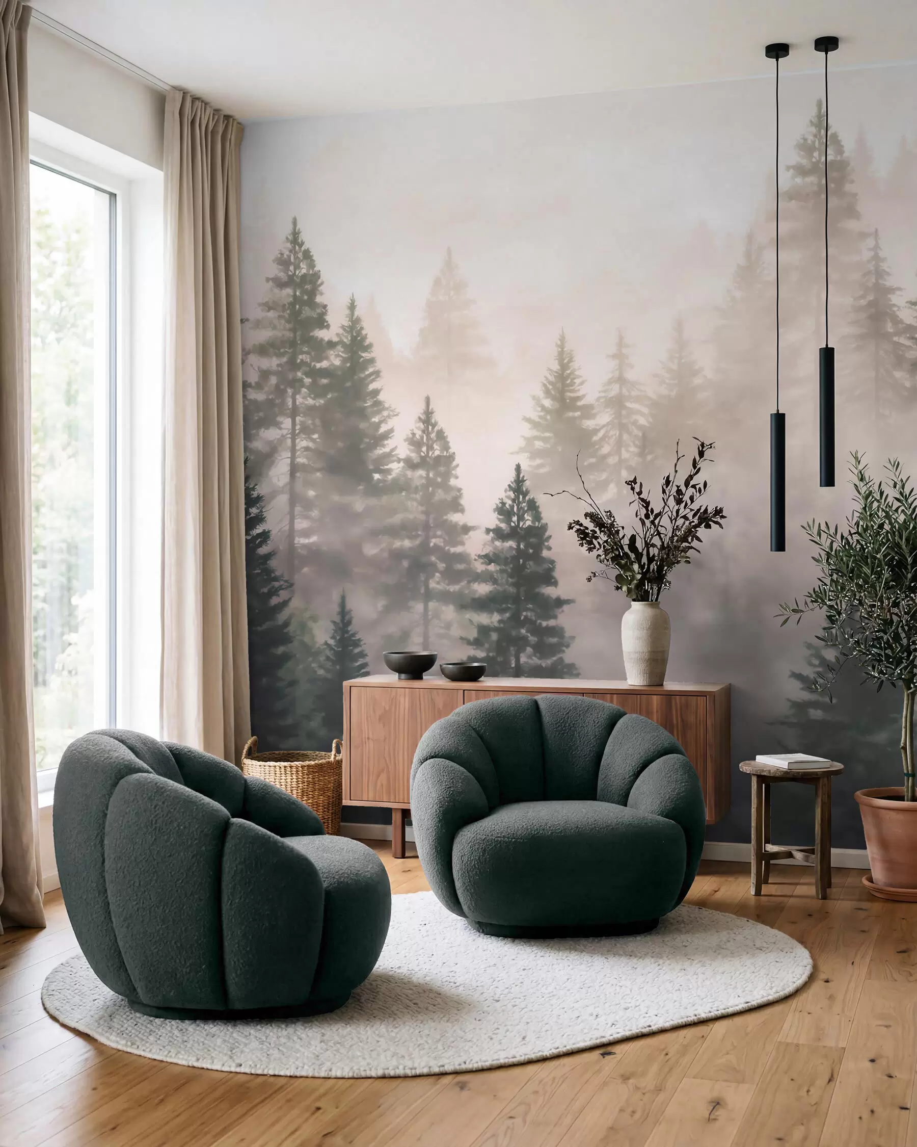 peintures murales Voile de brume en forêt w09929