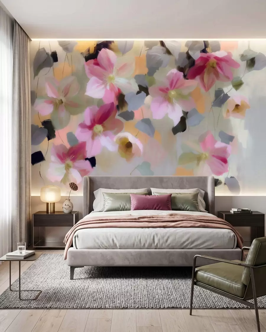 wall murals Bright and airy composition with hanging flowers in watercolor style w09931