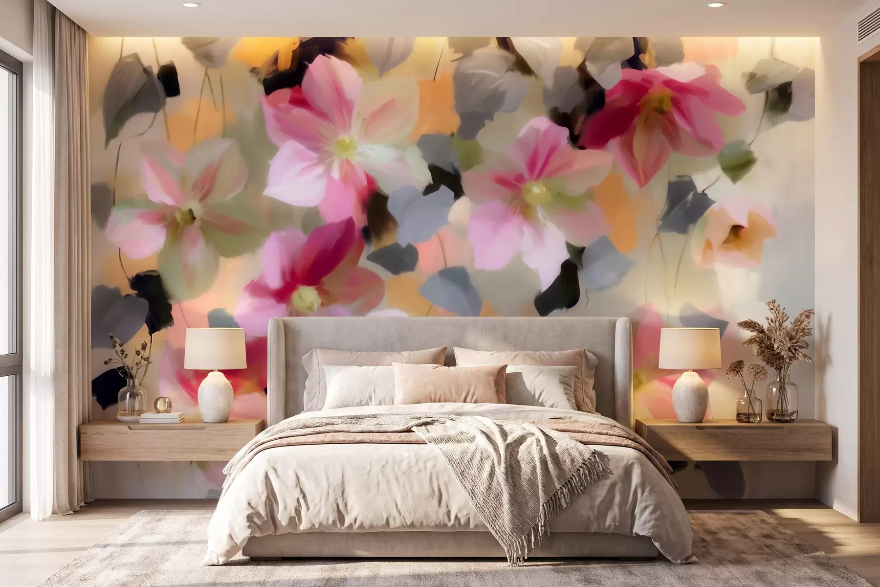 wall murals Bright and airy composition with hanging flowers in watercolor style w09931