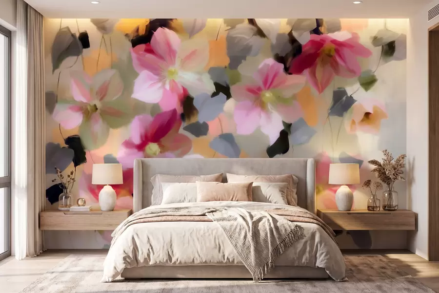 Wall Mural Photo Wallpaper Bright and airy composition with hanging flowers in watercolor style w09931