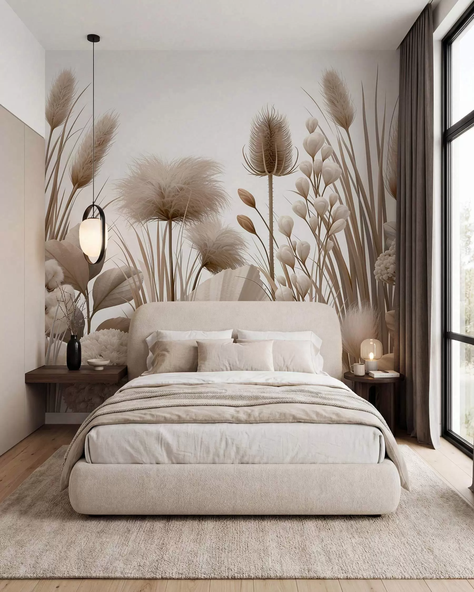 wall murals Tall beige dried flowers in neutral beige tones w09932