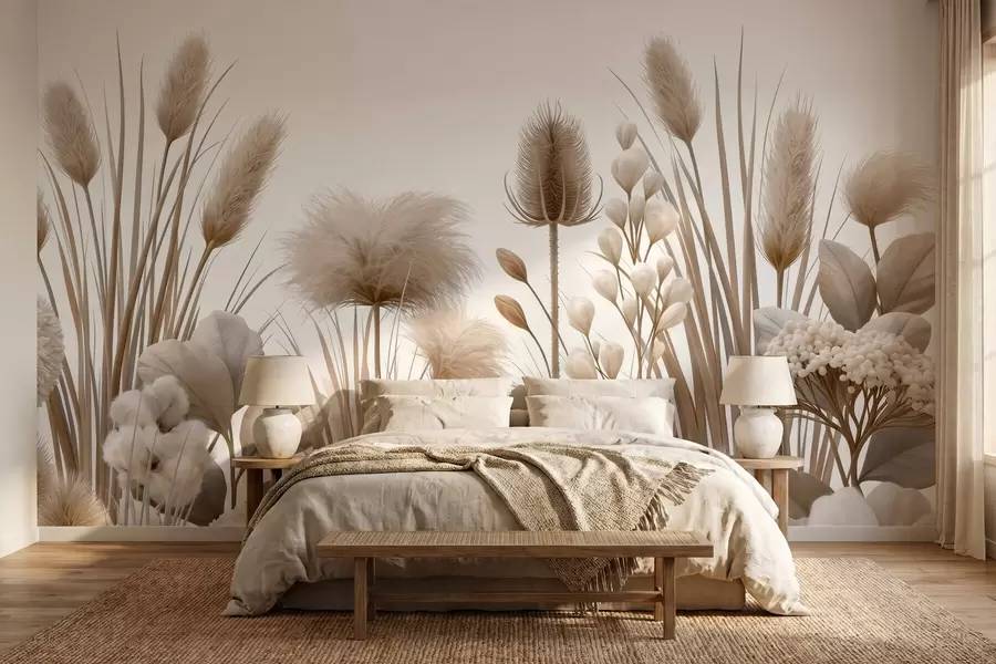 Wall Mural Photo Wallpaper Tall beige dried flowers in neutral beige tones w09932