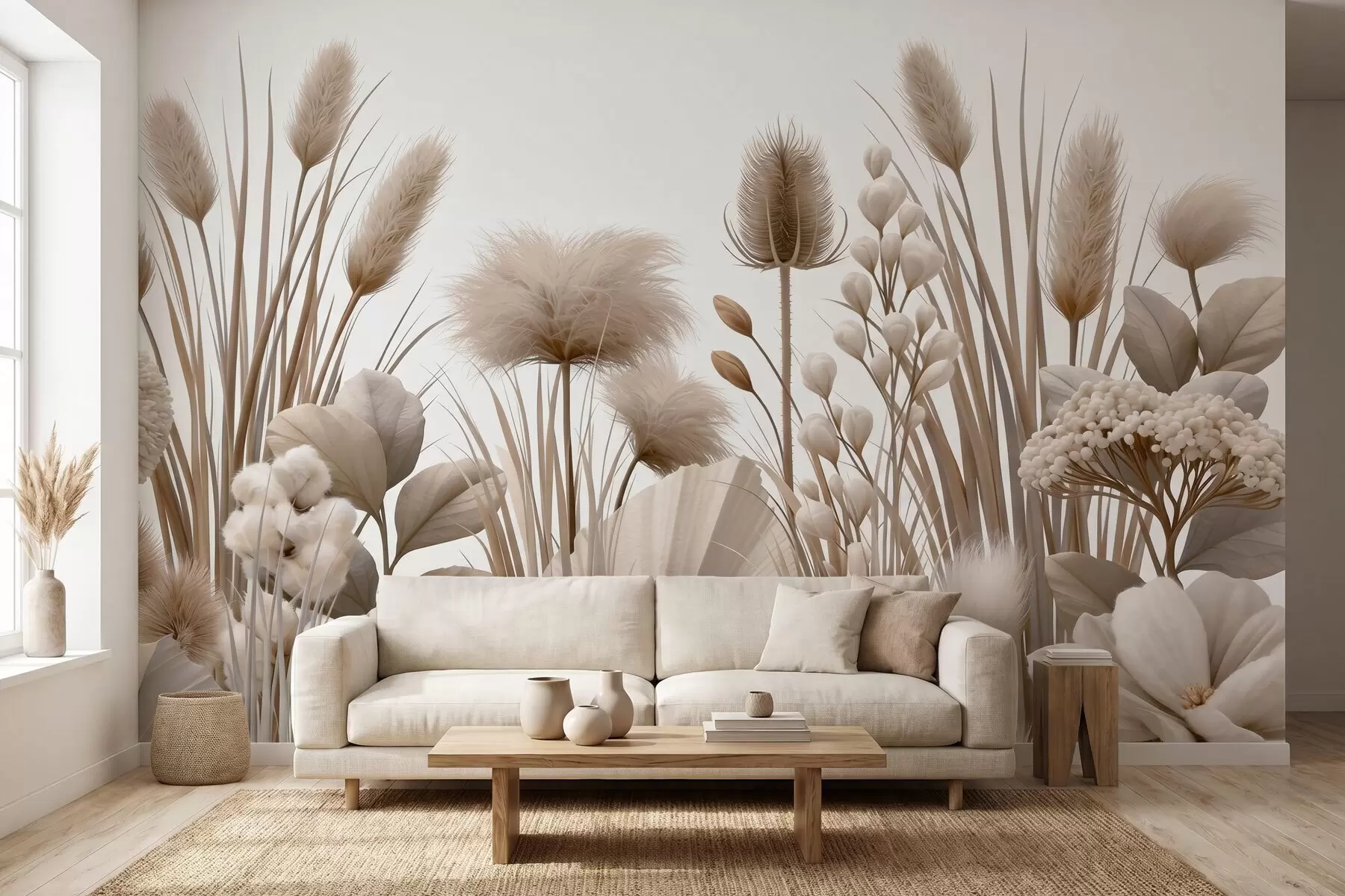 Wall Mural Photo Wallpaper Tall beige dried flowers in neutral beige tones w09932