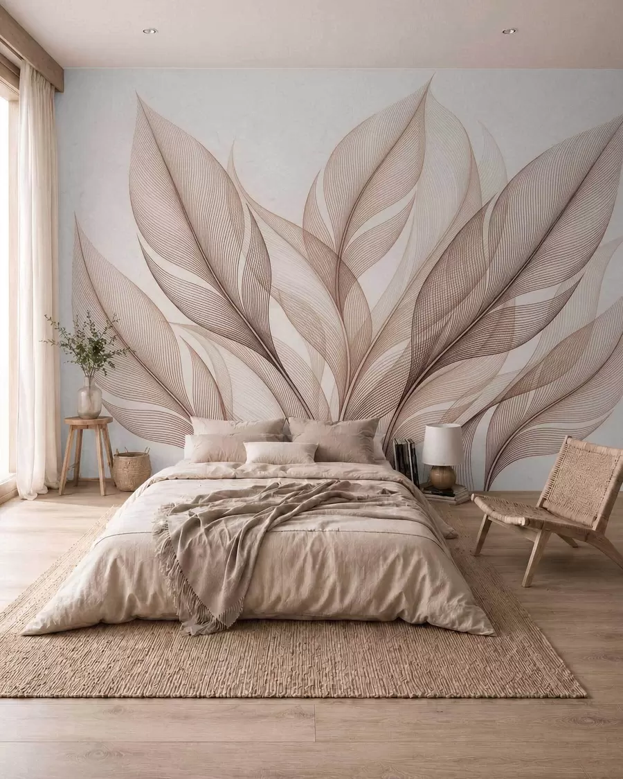Wall Mural Photo Wallpaper Elegant botanical composition with large stylized leaves w09944