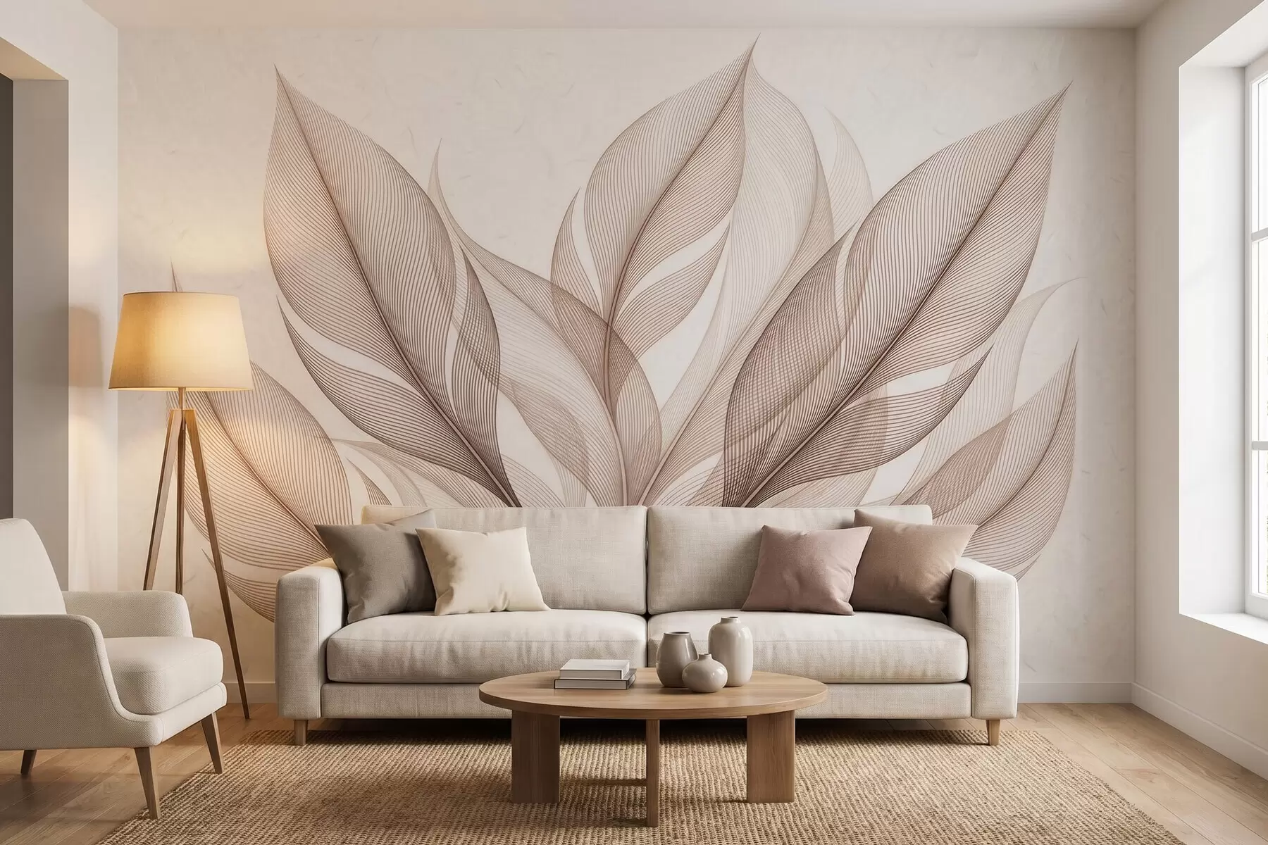 peintures murales Élégante composition botanique composée de grandes feuilles stylisées w09944