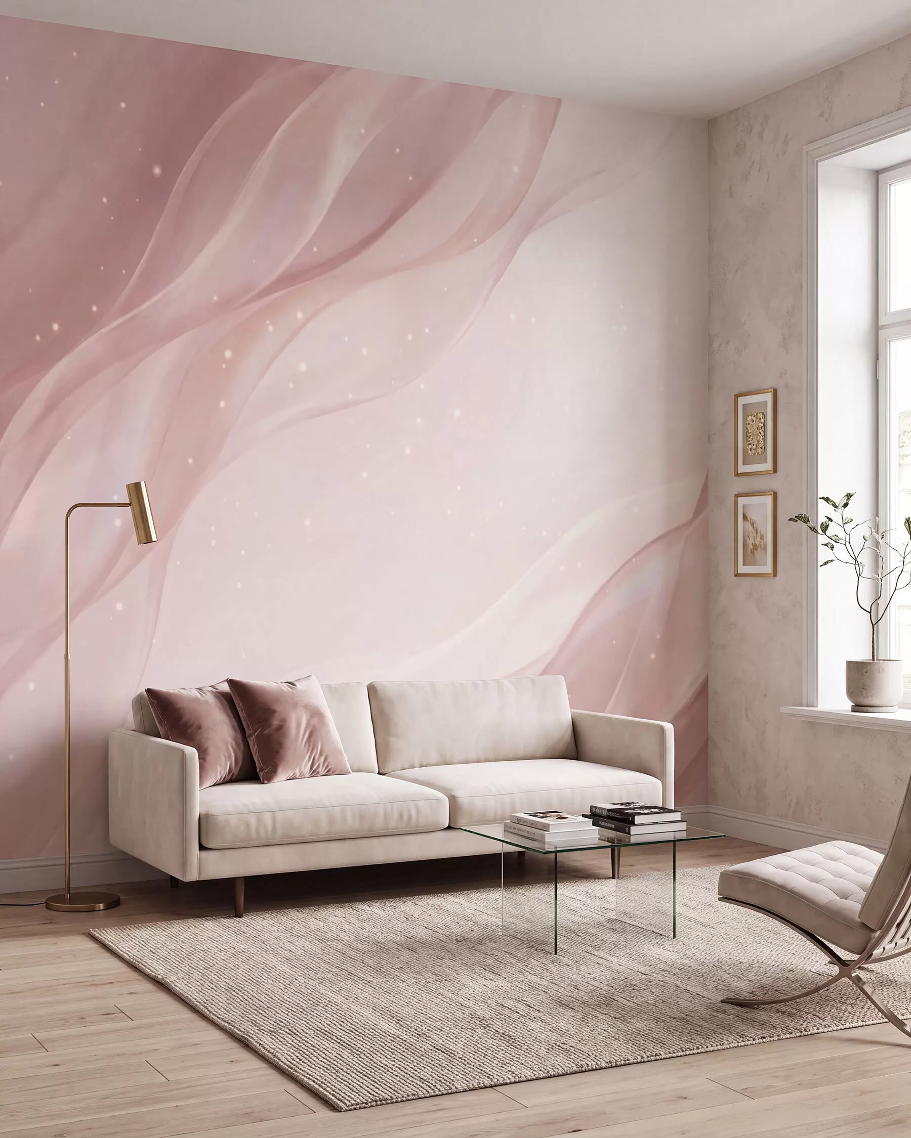 peintures murales Composition abstraite délicate dans des tons de rose tendre w09959