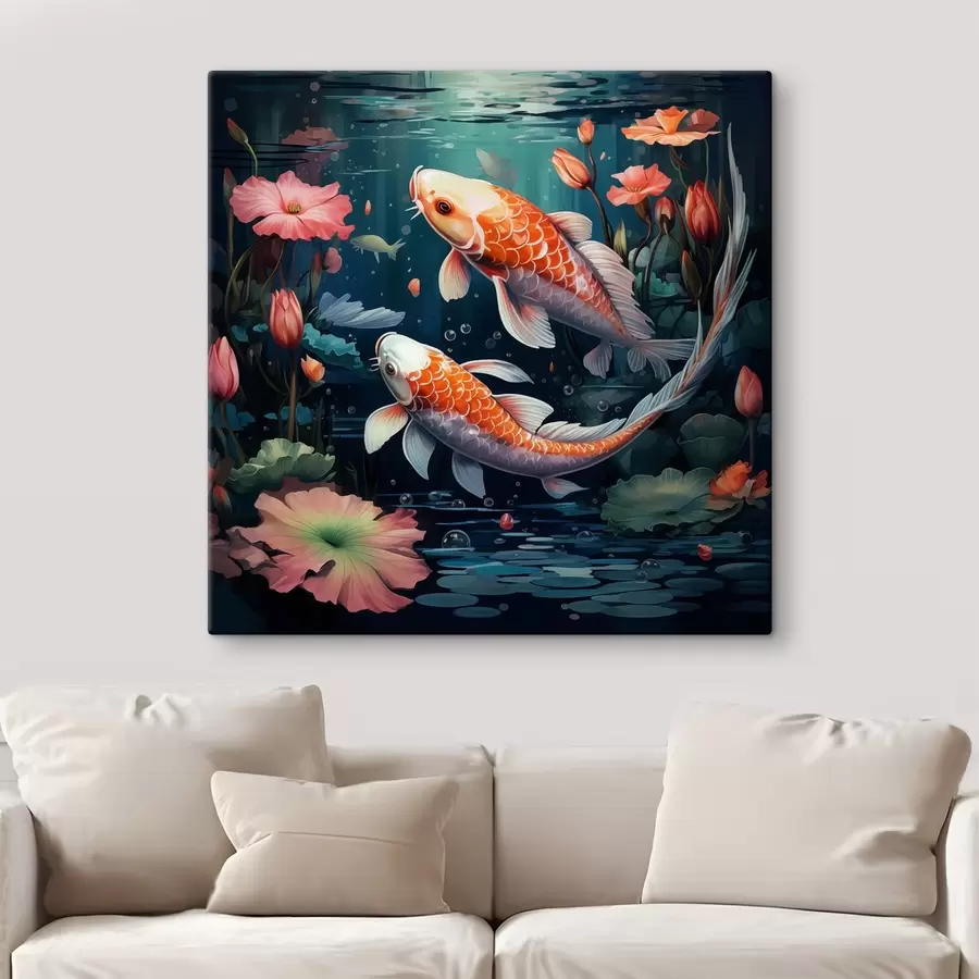 Wall Mural Photo Wallpaper Koi carp with lotuses s50038