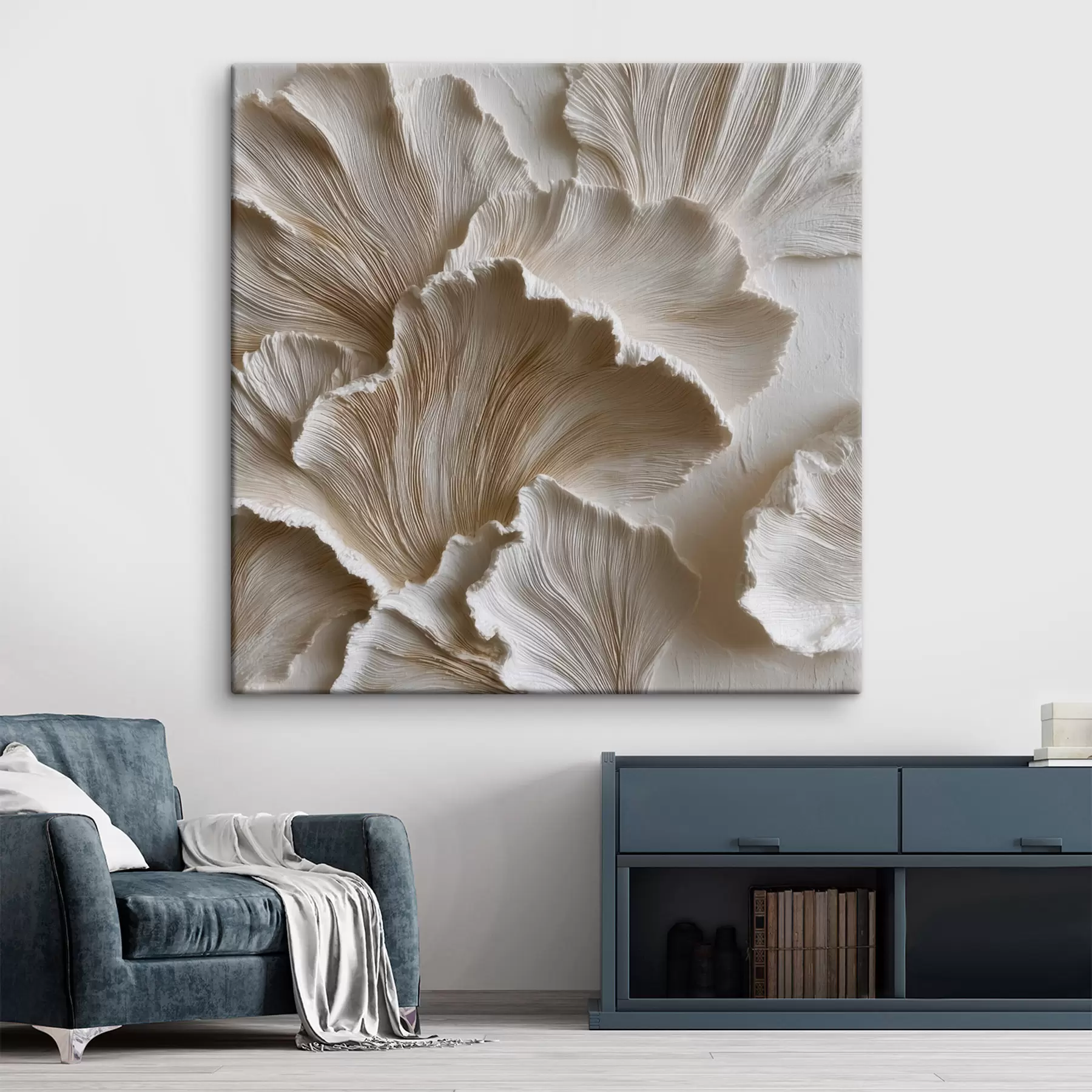 wall murals Textured abstract composition with layered textures in a white and beige palette s49707