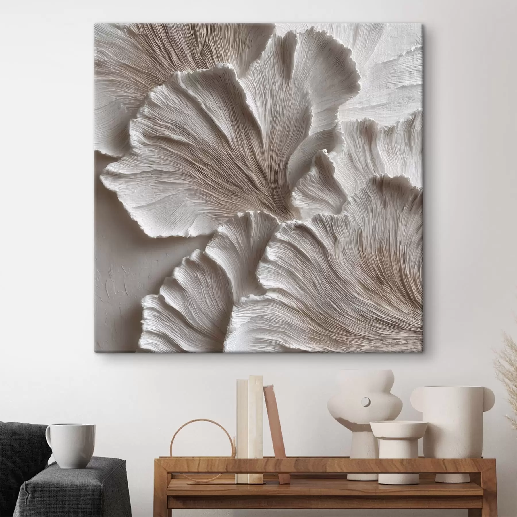 wall murals Composition with dimensional organic shapes in a beige and white color palette s49708