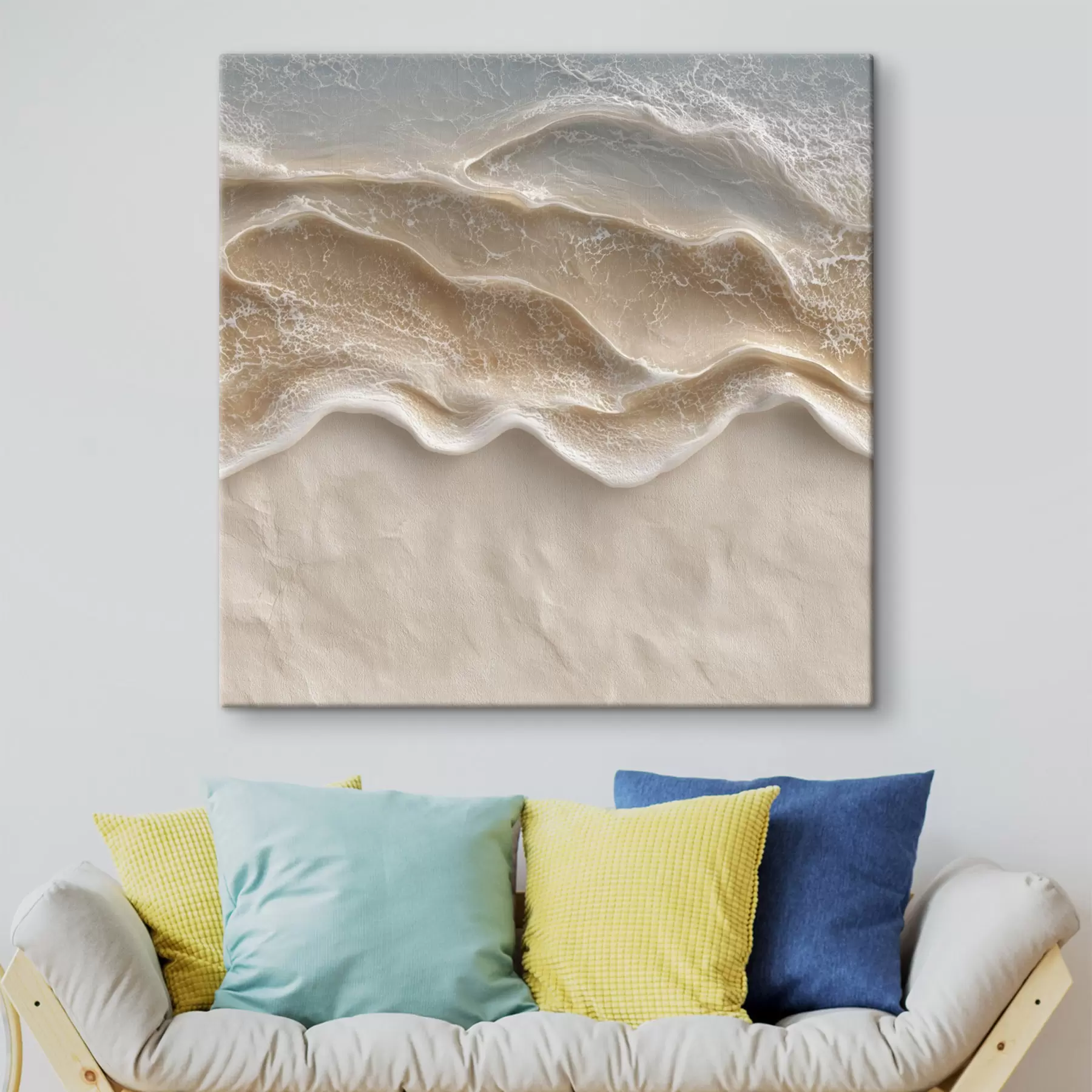 wall murals Sea foam on a warm beige background in contemporary painting style s49714