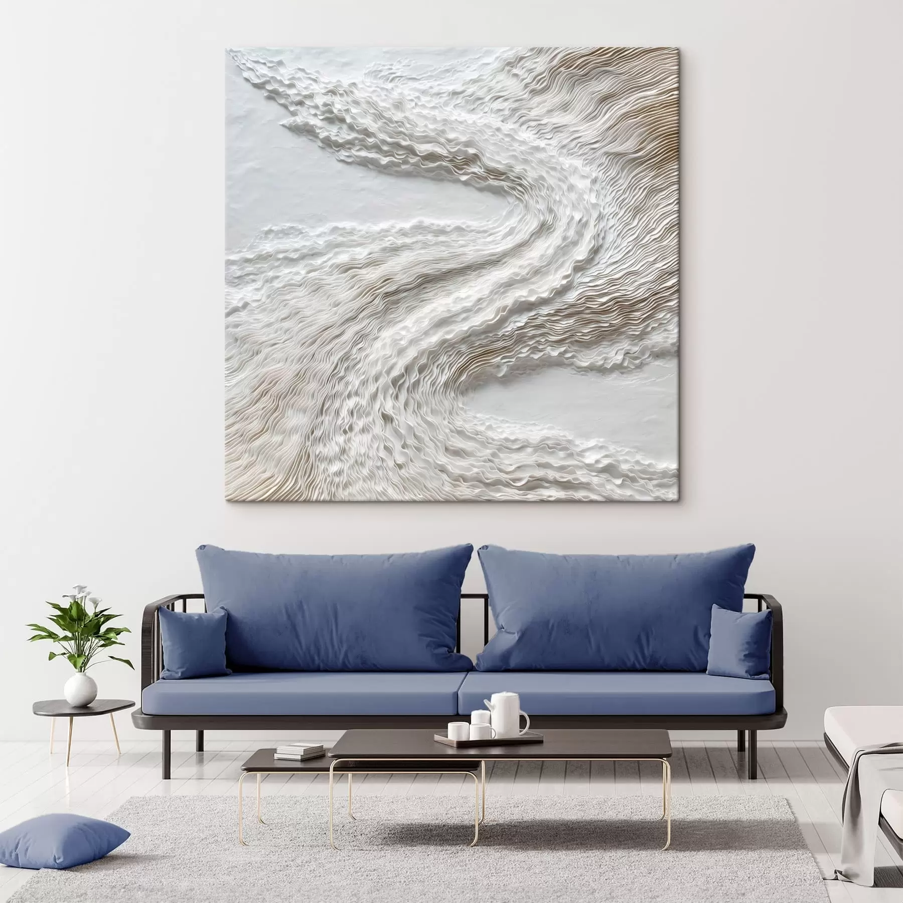 murales Ondas blancas con textura sobre un fondo claro, en estilo minimalista s49716
