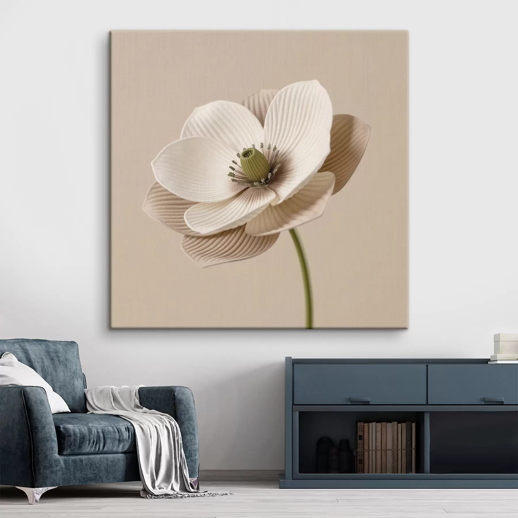 murales Flor con pétalos texturizados en tonos beige, de estilo minimalista s49719