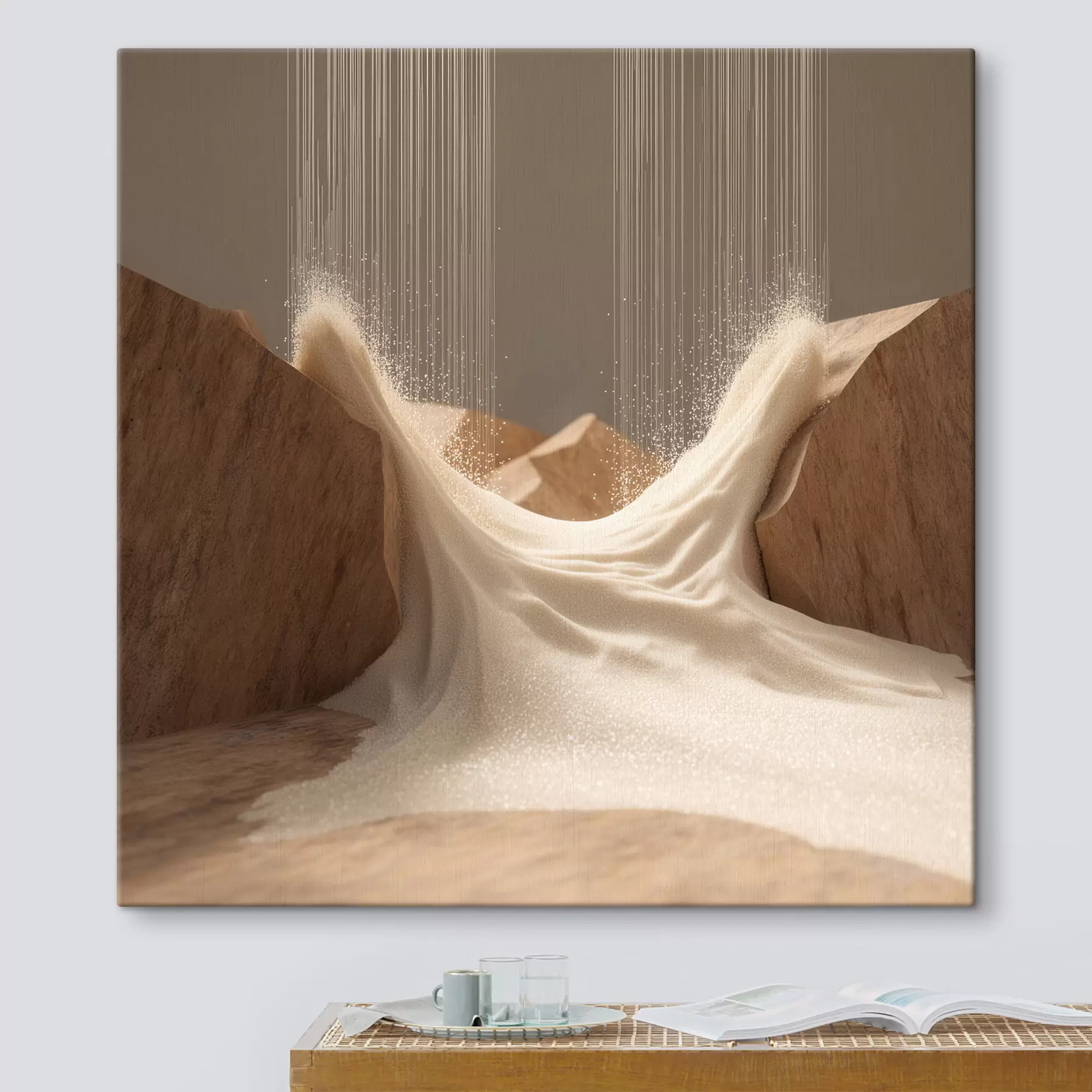 wall murals Abstract sand flows between rocky slopes in contemporary art style s49723