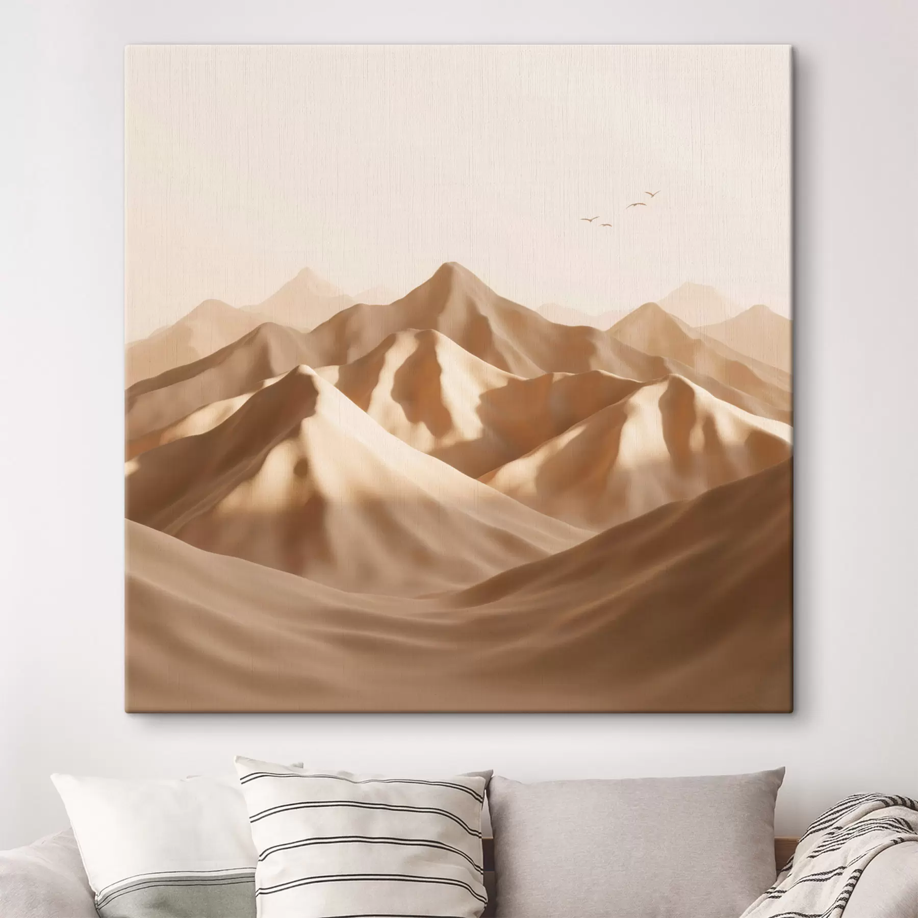 wall murals Abstract sand dunes with bird silhouettes in pastel tones s49729