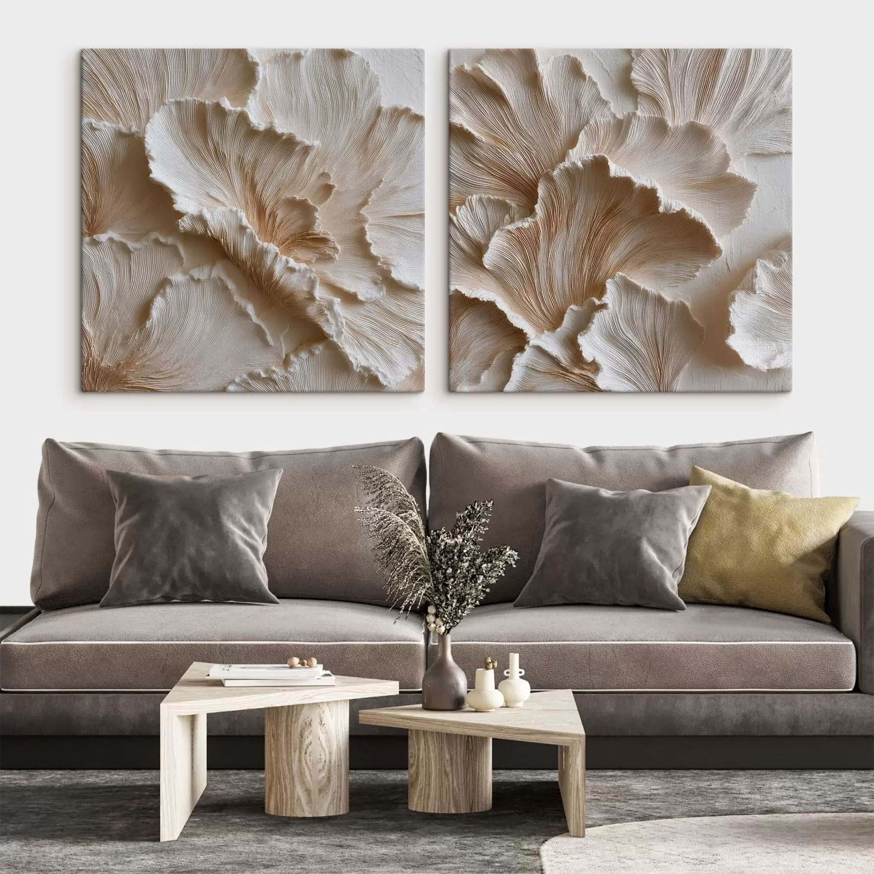 wall murals Textured dimensional petals on a light background in artistic poster style m30647