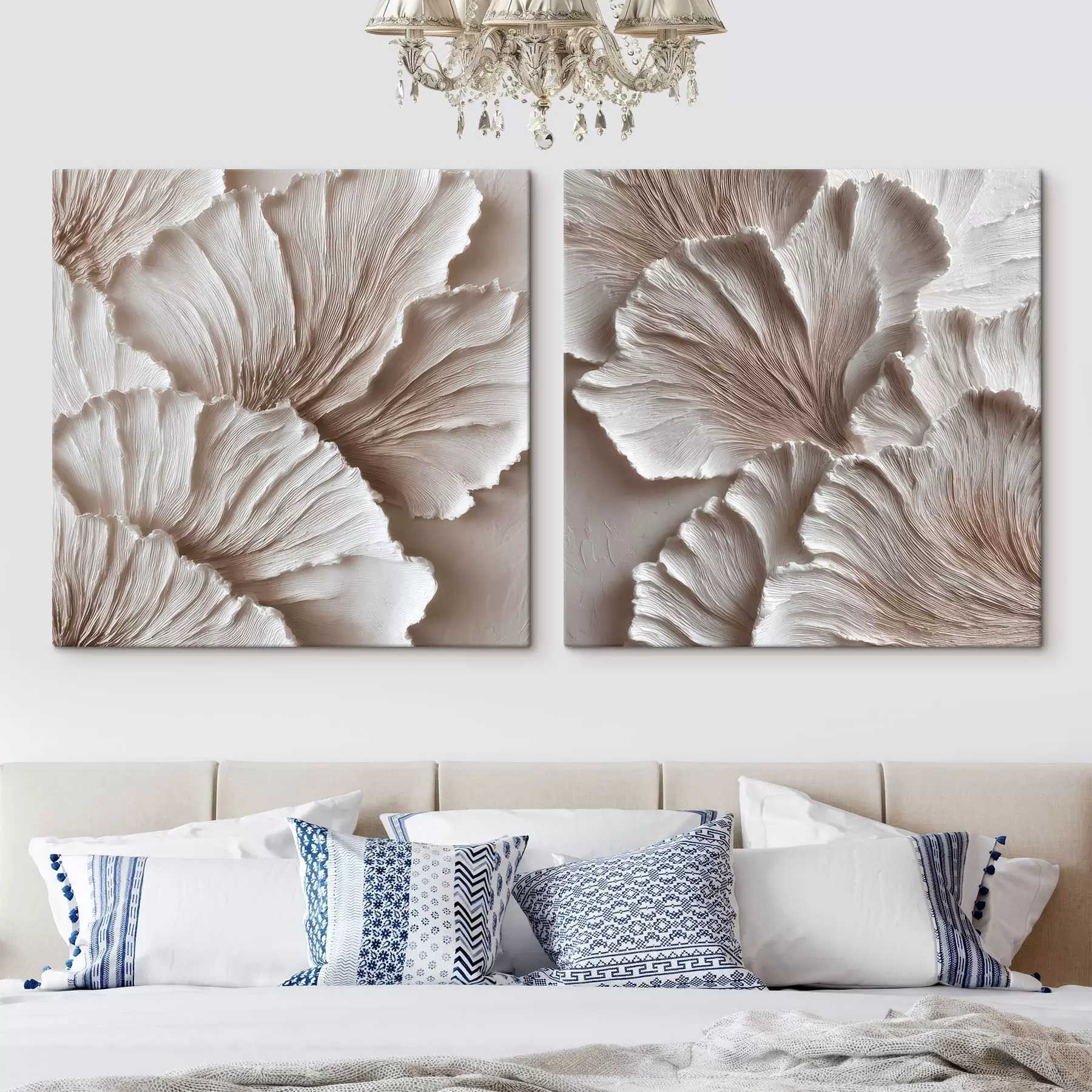 wall murals Interior diptych with textured lines in a pastel palette in contemporary art style m30648