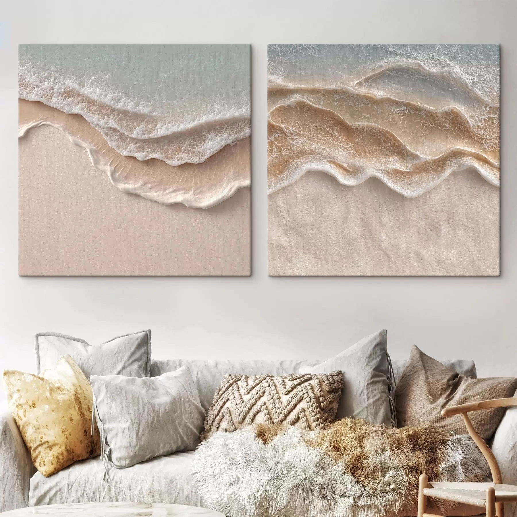 wall murals Abstract ocean waves with white foam and smooth sand in pastel tones m30651