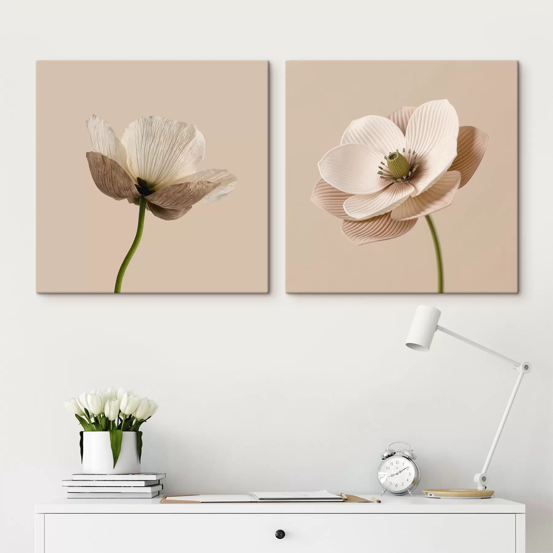 wall murals Floral composition in beige and coral tones in modern art illustration style m30653