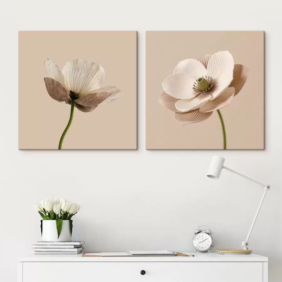 Wall Mural Photo Wallpaper Floral composition in beige and coral tones in modern art illustration style m30653
