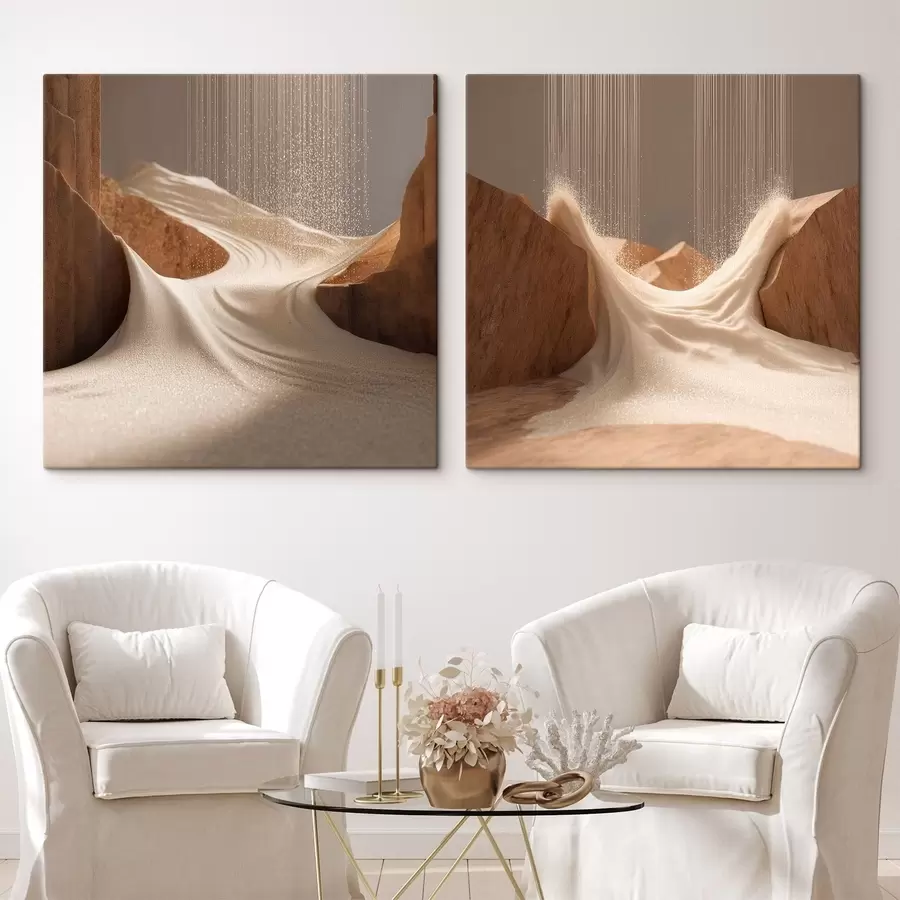 Wall Mural Photo Wallpaper Landscape with shimmering effect in a beige palette in dimensional graphic style m30655