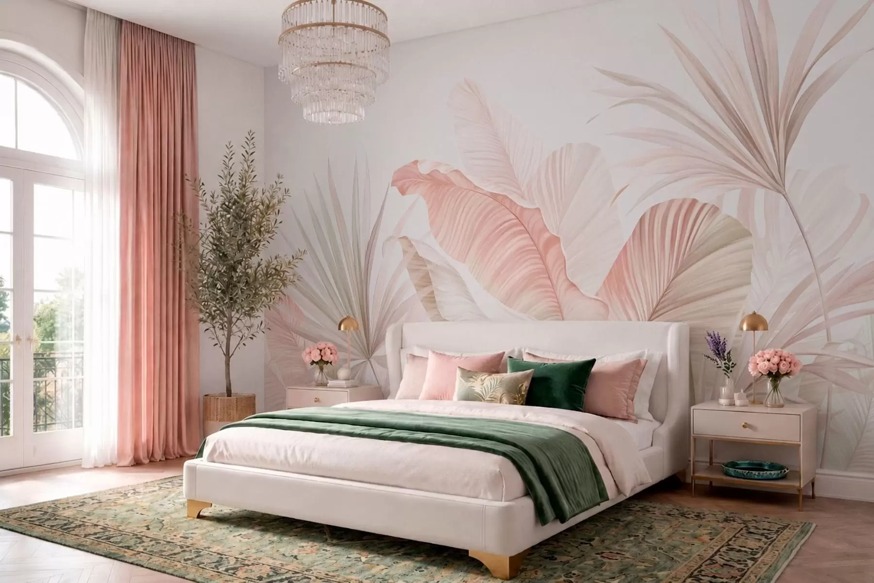 Wall Mural Photo Wallpaper Soft tropical leaves in pastel tones w05810