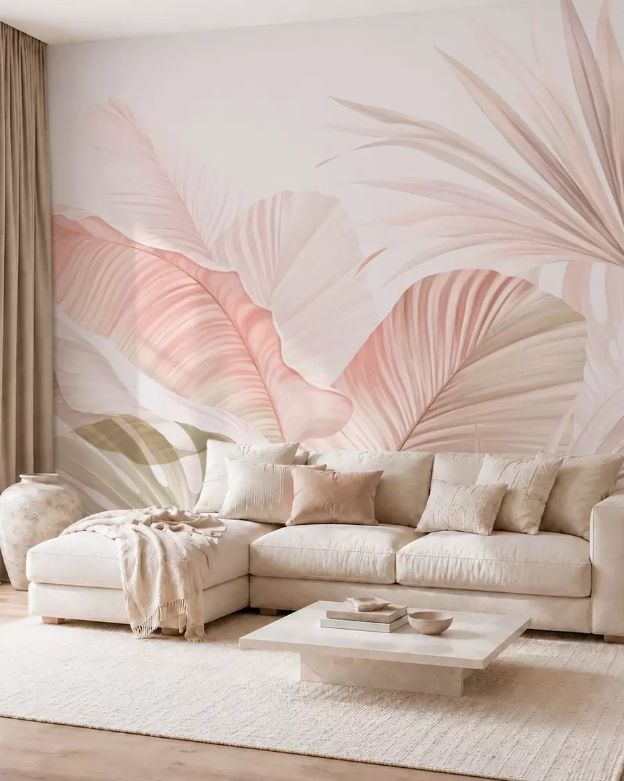 peintures murales Feuilles tropicales aux teintes pastel w05810