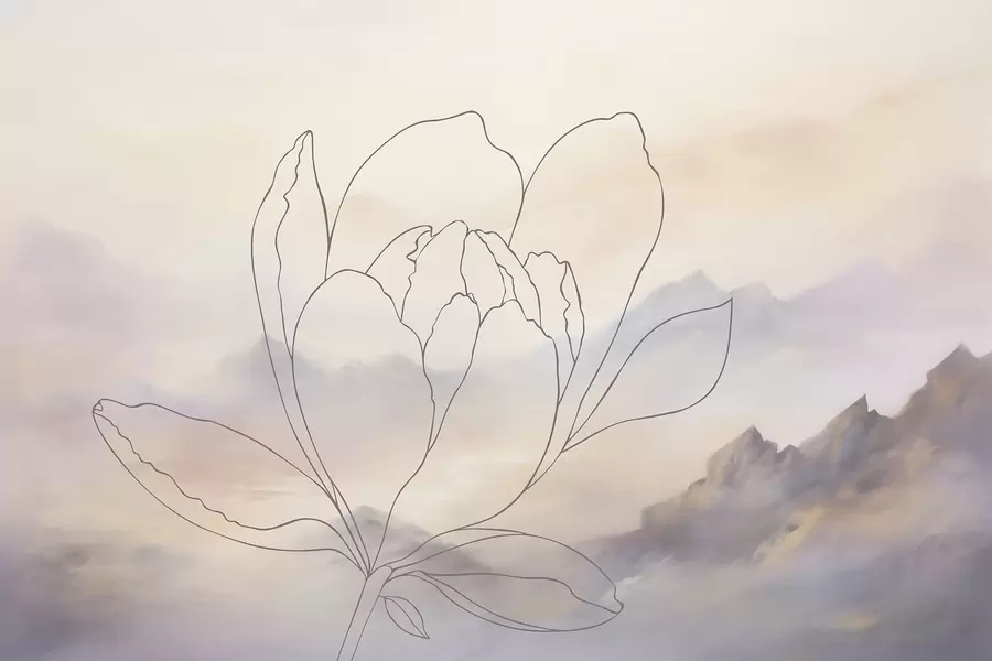 wall murals Mountain landscape with a flower silhouette w05788